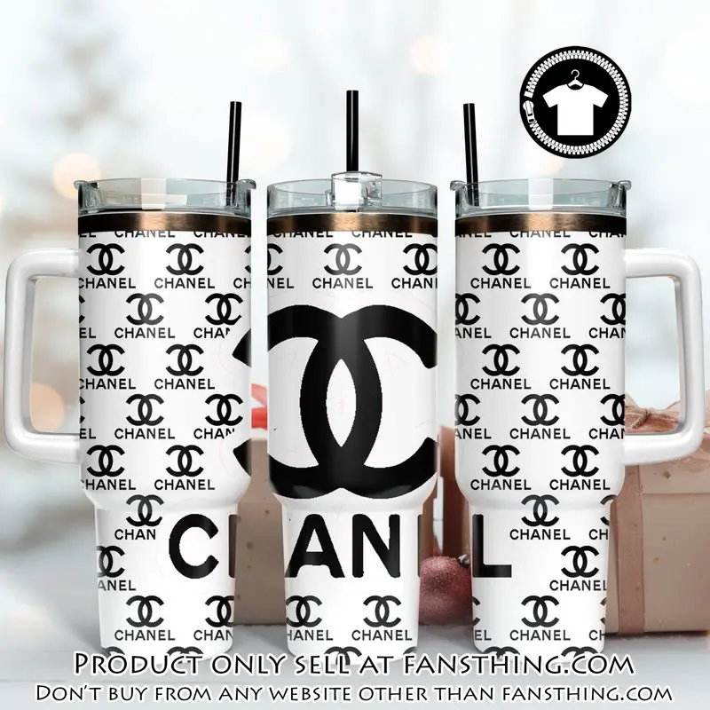 Black chanel logo 40oz stanley tumbler ktb1061 fst0535726
